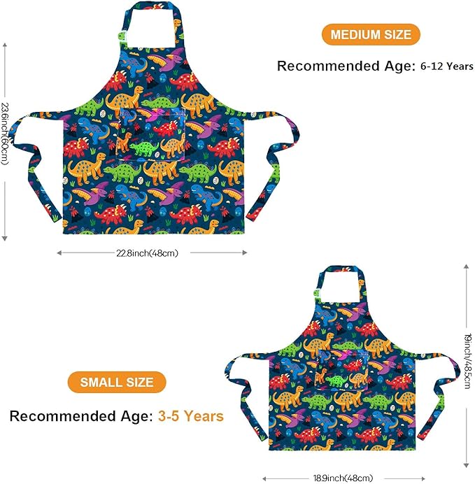 Sylfairy Aprons for Kids Girls Rainbow Unicorn Apron Children Kitchen Chef Aprons Smock (Green+Dinosaur, Medium,6-12Years)