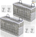 Kanrichu 2pcs Light-Style Wall Hanging Storage Bag, Linen Fabric Door Hanging Organizer Baskets with Pockets, Waterproof Bin for Bedroom, Kitchen, Office, RV Camper (GreyGrid-2pcs)