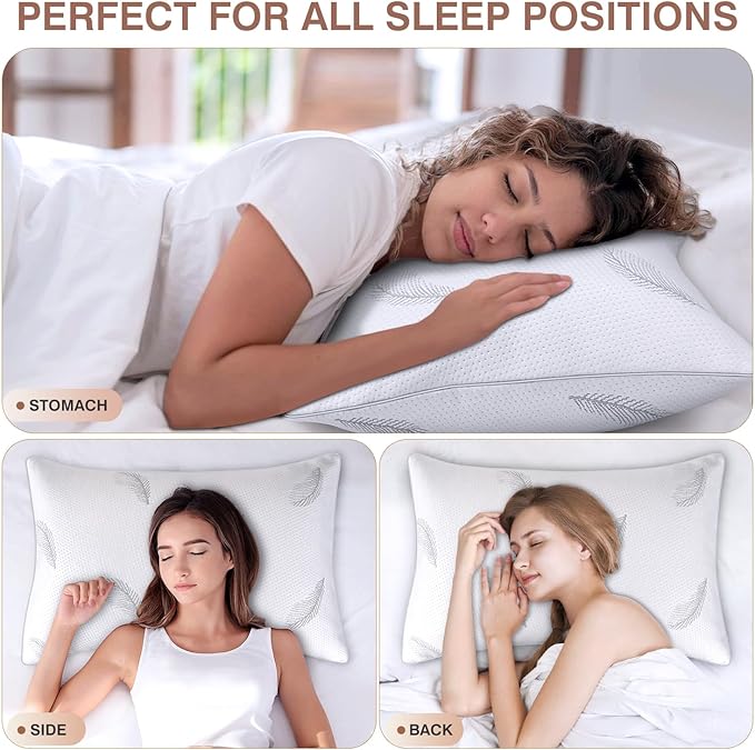 zibroges Goose Feather Pillows Bed Pillow - Hotel Down Pillows Queen Size Set of 2, Fluffy Support Surround Fill Polyester for Back, Stomach, Side Sleepers, Breathable & Soft Bed Pillow for Sleeping