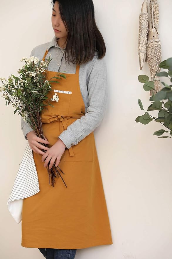 Soft Cotton Linen Apron - Retro Linen Art Apron, Adjustable Casual Apron with Towel, Great for Florist and Kitchen