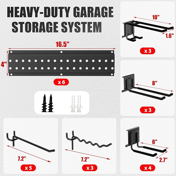ZICANYCO Garage Tool Organizer Wall Mount 96 inches with 18 Adjustable Heavy-Duty Hooks, Garage Organization, Garden Tool Storage Rack, Yard, and Shed, Holds Up to 750 lbs