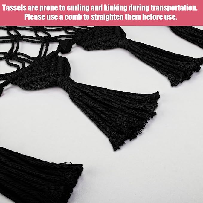 iHansee Stuffed Animal Storage Hammock, 56'' Jumbo Boho Macrame Tassels Corner Toy Holder Wall Hanging Net Organizer for Nursery Teddy Plushie, Black Plush Toy Net with Star Light for Boys Girls Gift