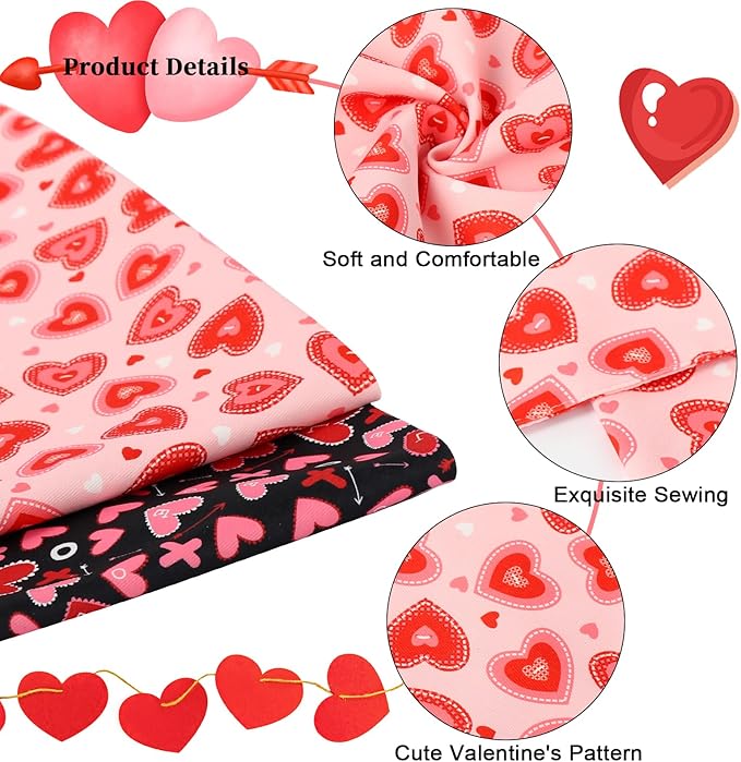 ARING PET Valentine's Dog Bandana 2 Pack-Cute Pink&Black Heart Dog Triangle Bibs, Reversible Wedding Pet Scarf for Dogs and Cats