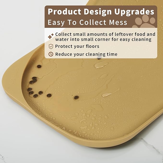 Smilool Silicone Pet Food Mat with Raised Edge for Food and Water Bowl, Dog Feeding Mats, Cat Food Trays for Floor Waterproof, Rubber Tray for Dogs and Cats, 22 x 14 x 0.8 Beige