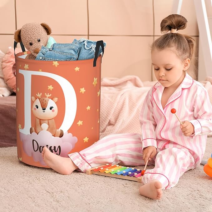 Personalized Cute Forest Animal Laundry Hamper for Kids,Custom Name Dirty Clothes Basket, Nursery Toy Bin Organizer for Baby Boys Girls Toddler Bathroom Bedroom Decor, Collapsible Storage with Handles
