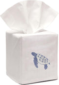 Jacaranda Living Square Tissue Box Cover, Linen/Cotton Fabric Tissue Holder, Decorative Cloth Tissue Cube Cover, Coastal Designs Sea Turtle (Blue)