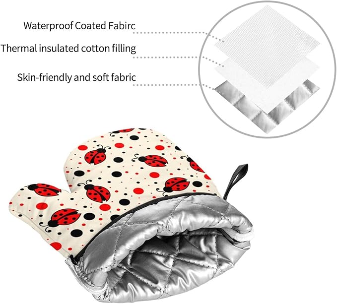 Ladybugs Oven Mitts and Pot Holders 4 Pcs Set Oven Gloves and Potholders for Cooking Microwave BBQ Baking Grilling