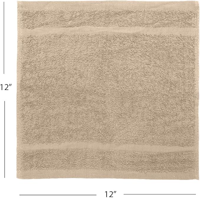 Avalon Towels Cotton Washcloths – (Pack of 60) Size 12x12 Inches, 100% Ring Spun Cotton, Soft & Absorbent Face Towels, Gym Towels, Hotel and Spa Quality, Reusable Fingertip Towels (Natural)