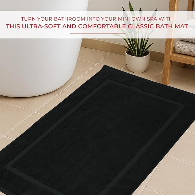RIVERSIDE Bath Mat Set of 2 - Black Bath Mats 21x34 Inches, Not a Bathroom Rug, 100% Ring Spun Cotton, Super Soft & Highly Absorbent Bathroom Floor Mats