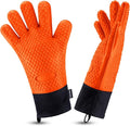 Comsmart BBQ Gloves, Heat Resistant Silicone Grilling Gloves, Long Waterproof BBQ Kitchen Oven Mitts with Inner Cotton Layer for Barbecue, Cooking, Baking, Smoker(Orange)
