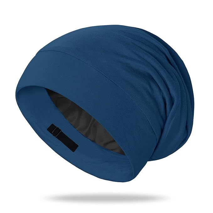 OLESILK Mulberry Silk Bonnet for Men, Mens Bonnet for Curly Hair, 100% Real Silk Hair Bonnet for Sleeping, Night Cap for Frizzy, RoyalBlue