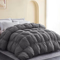 SNOWMAN Premium Down Comforter Queen Size, Luxurious All Season Duvet Insert with Cotton Blended Fabric, Pinch Pleat Design Hotel Bedding Comforter (Grey,90"x90")