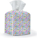 Tissue Box Cover, Tissue Box Holder, Square with Belt Bottom, PU Leather Decorative Organizer for Desk, Tabletop, Countertop Bathroom, Toilet Car, Office, Dresser Bedside, Aesthetic Floral Decor