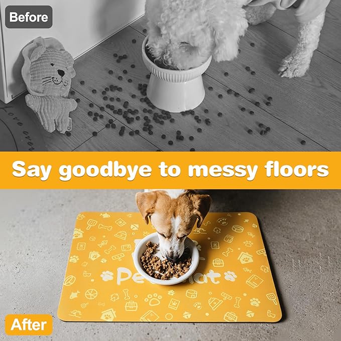 Pet Feeding Mat,Dog Cat Mat for Food and Water,Dog Bowl Waterproof Placemat with Rubber Backing,Absorbent Quick Dry Water Dispenser Mat for Pet（Orange 12"×18"）