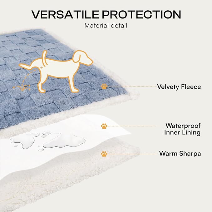 Luciphia Waterproof Dog Blanket for Small Dogs Washable Soft Sherpa Fleece Cat Blankets with 3D Jacquard Cozy Calming Reversible Couch Protector Furniture Protection for Pet, Blue White, 40x28 inch