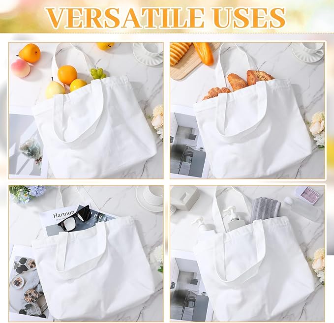 Silkfly 20 Pcs Canvas Tote Bags Bulk 16.5x13.4'' Blank Cotton Canvas Bag with Zipper Handles Reusable Plain Grocery Makeup Handbag for DIY(White)