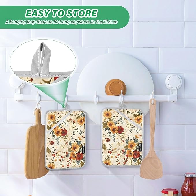 Pot Holders Set of 2 Floral Hot Pads for Kitchen Heat Resistant Potholders Sets for Kitchen and Baking 7x9.8in