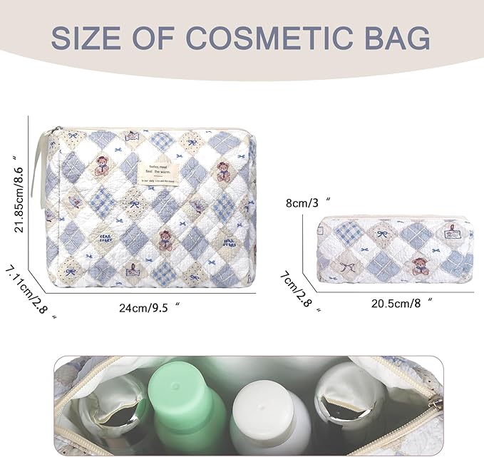 Gosect 2PC Makeup Bag Set, Cute Cosmetic Bag for Women Girls, Floral Coquette Aesthetic Toiletry Bag, Travel Make Up Organizer Bag (Elephant)