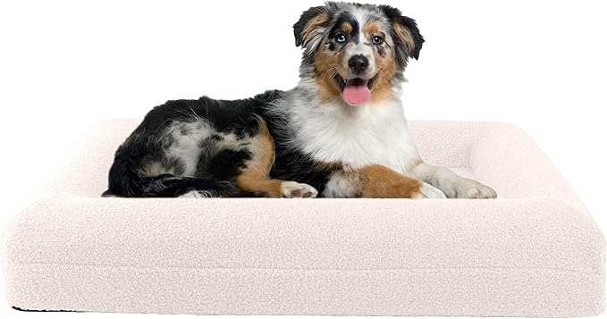 Orthopedic Pet Bed - 33in Medium Dog Bed with Supportive Bolster, Nonslip Bottom, and Removable Washable Cover - Memory Foam Puppy Bed for Medium Dogs - Dog Products by PETMAKER (Cream)