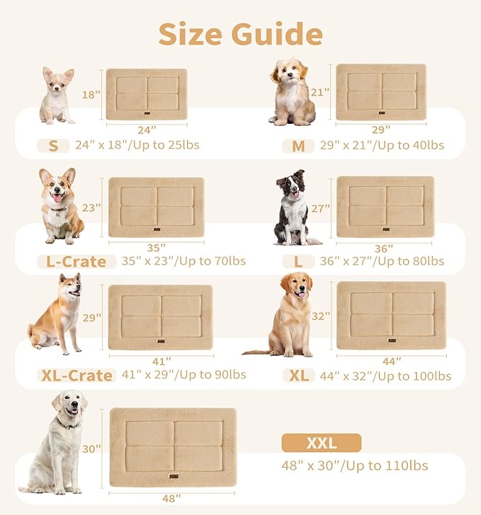 MADE 4 PETS Dog Crate Pad Bed for Medium Large Dogs, Washable & Reversible, Anti-Slip Kennel Mat for Cozy Sleeping, Soft Fluffy Dog Bed for Indoor & Outdoor Use, 35"x23", Khaki