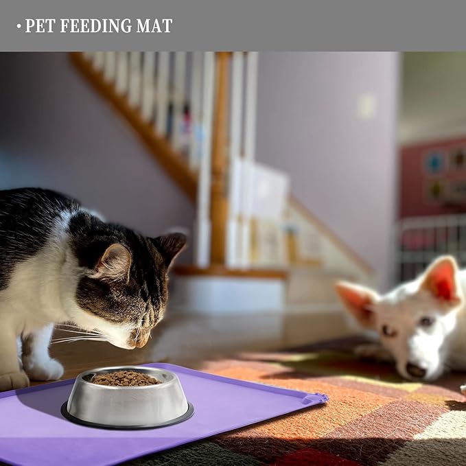 Reopet Waterproof Pet Feeding Mat with High Raised Edges, Heavier and Thicker Placemats for Cat Dog Water Bowl with BPA Free, Dogs Cats Food Mats for Messy Drinkers to Prevent Spill and Protect Floors