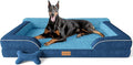CWAWZ XXL Dog Bed for Extra Large Dogs, Giant Orthopedic Dog Bed with Cooling Gel Memory Foam, Waterproof Pet Bed with Removable Washable Cover, 53" Pet Sofa Bed Dutch Velvet with Bone Toy, Navy Blue