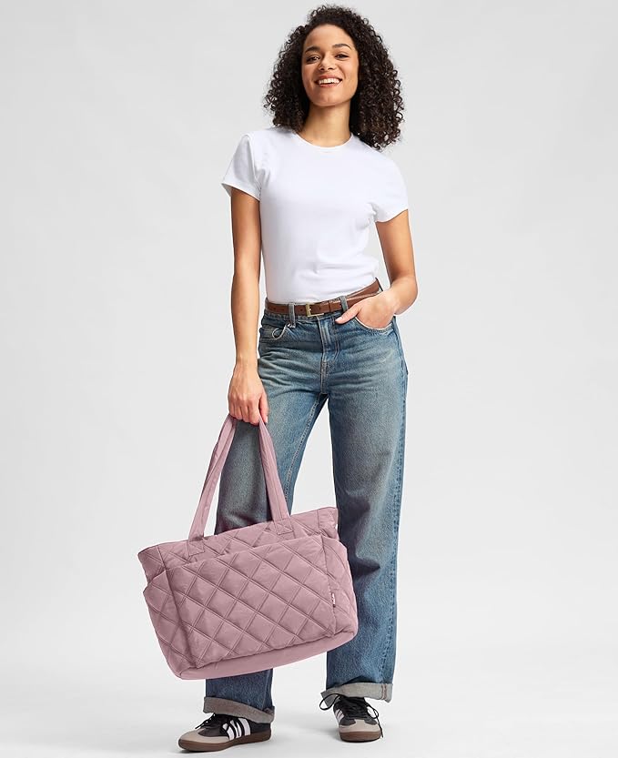 Uselike Tote Bag for Women, Lightweight Puffer Tote Work Bags with Compartments for Travel, Quilted Shoulder Bag with Zipper