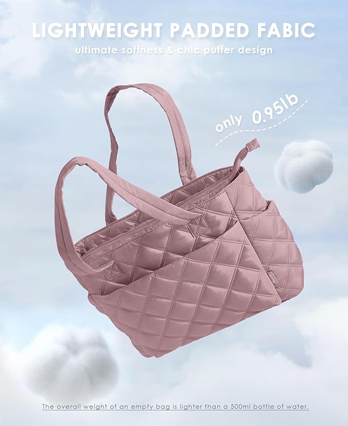 Uselike Tote Bag for Women, Lightweight Puffer Tote Work Bags with Compartments for Travel, Quilted Shoulder Bag with Zipper