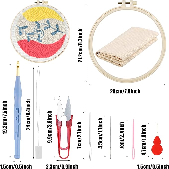 Woohome Punch Needle Kit Included Plastic Hoops, Punch Needle Cloth, Color Yarn and Punch Needle Tools for Adults, Beginners (Pink Flower and Leaves)