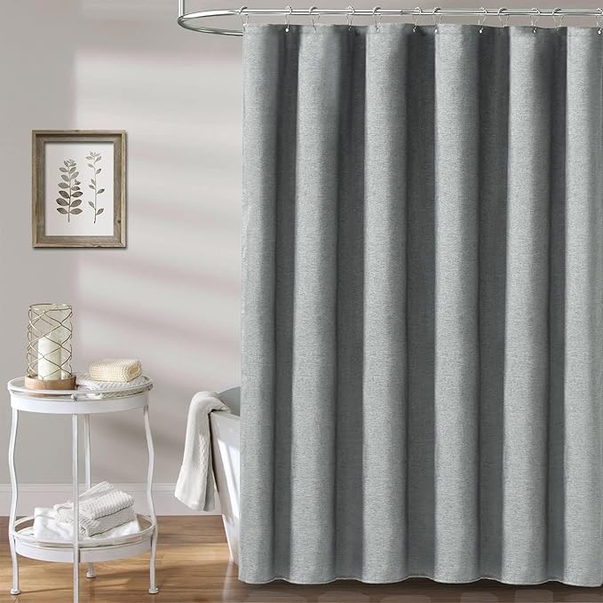 BTTN 84 Inch Wide Shower Curtain - W84xH72 Linen Textured Heavy Duty Fabric Shower Curtain Set with 14 Plastic Hooks, Large Hotel Spa Simple Waterproof Polyester Bath Curtains for Bathroom - Gray/Grey