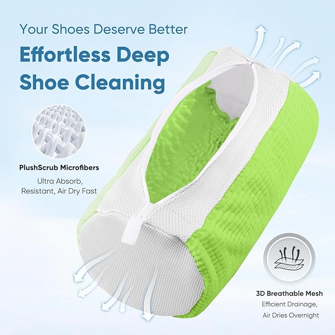 M-Better Shoe Washing Bag 2Pack - Reusable Shoe Laundry Bag with Mesh Socks Washer Machine Bag - 360°Deep Protective Cleaning Bags for Sneakers Delicate Footwear - Home Dorm Travel Essentials, Green