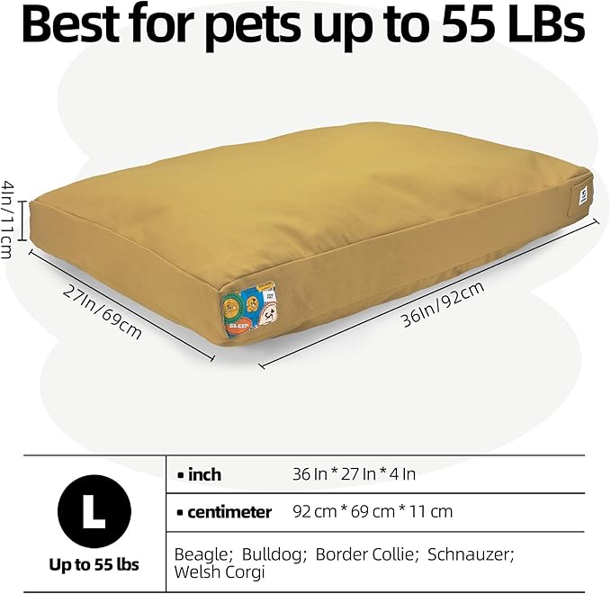 Sytopia 36 Inch Canvas Outdoor Dog Bed for Large and Medium Dogs, Waterproof Washable Removable Cover, Indoor Patio Pet Pad, Yellow