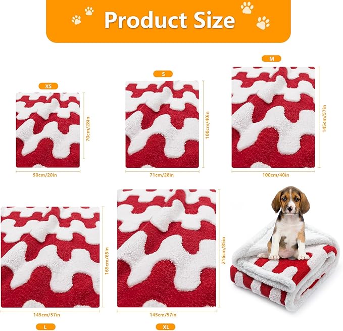 Maidewow Waterproof Pet Blanket for Dogs,Red Pet Throw Blankets for Dog Bed Covers Couch Sofa Stylish Jacquard for Puppy Cats Washable Reversible Furniture Protection Covers (Red Wave,S)