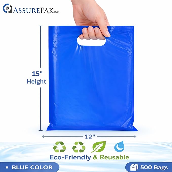 LDPE Die Cut Merchandise Plastic Bags - 500 Bags - 12"x15" - 1.5 mil - Blue - 1215DCBLUE - AssurePak
