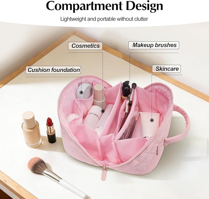 honitty Makeup Bag, Quilted Makeup Bag, Puffy Travel Make up Bags, Cosmetic Organizer Bag, Waterproof Toiletry Bag for Women