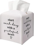 Leather Decorative Tissue Box Cover Square, Cube Tissue Box Cover Holder, Inspirational Gifts Ideas for Bestie, Start Each Day with A Grateful Heart, Bathroom Office Decor -(5.2 Inches) A44