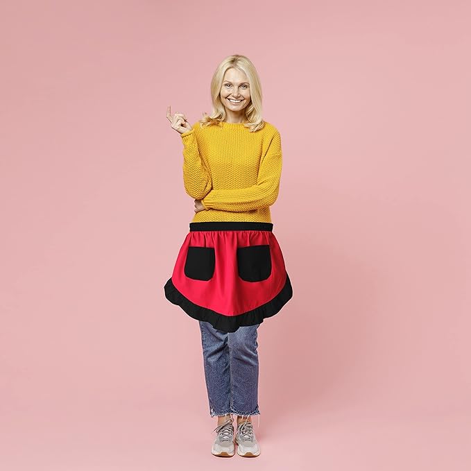 CRB Fashion Waist Apron Kitchen Cooking Restaurant Cotton Bistro Half Aprons with Pockets For Woman