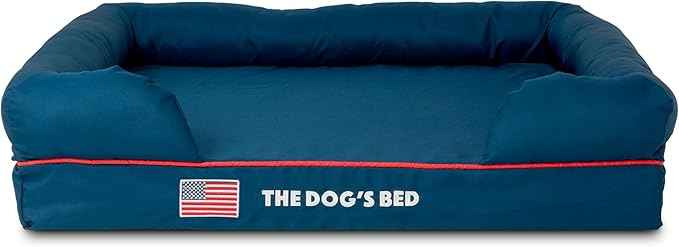 The Dog's Bed Replacement Outer Cover ONLY (Outer Cover ONLY - NO Bed, NO Waterproof Inner) for The Dog's Bed, Washable Oxford Fabric, Small (Blue with Red Piping USA Embroidery Flag)
