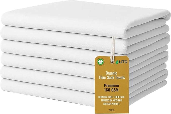 Flour Sack Towels | Tea Towel for Crafts| Kitchen Dish Cotton Blank Towel for Embroidery| Baking Bread Proofing Linen Cover| Thick Absorbent Quick Dry| 6 Pack 28"x28" White