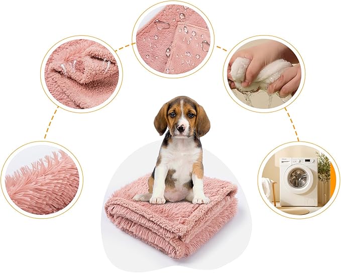 Wowchine Waterproof Dog Blanket Pink Fluffy Long Faux Fur Pet Throw Blankets 28x20in for Couch Love Bed Cover Washable(Pink,XS)