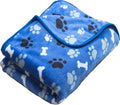 AIWEK Dog Blanket Paw Bone Pattern 1 Pack 1 Super Soft Warm Flannel Sofa Cover Car Bed Protector, Urine Proof Washable Outdoor Pet Blanket for Puppy Large Dogs & Cats,80"*60" Blue