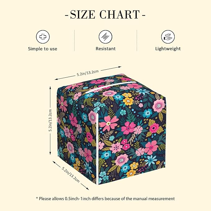 POIUBLE Tissue Box Holder Colorful Flowers Tissue Box Cover Square Leather Tissue Holder Organizer Portable Decorative Facial Paper Case for Home Office Bathroom Vanity Countertop