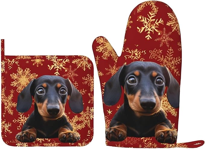 Custom Oven Mitts Pot Holders Set with Dog Cat Photo Name Personalized Silicone Cooking Glove Hot Pads Kitchen Baking Gift for Men Women