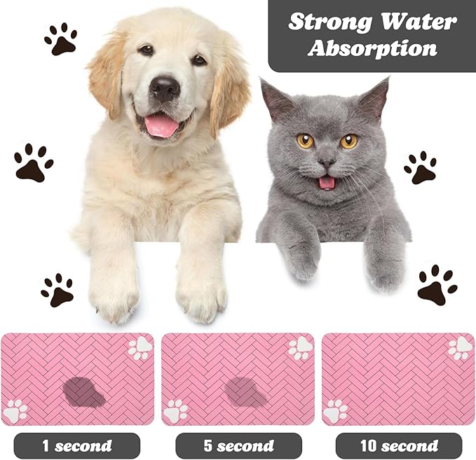 Dog Food Mats,Cat Absorbent Water Bowl Feeding Mats Pet Placemats for Food and Water Pink Wood 17 * 30 inch