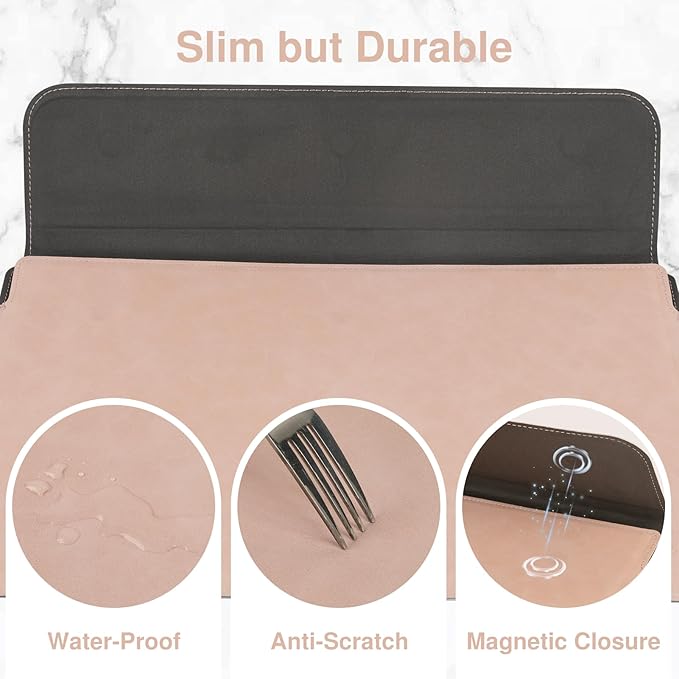 Allinside 13-14 Inch Laptop Sleeve Case for MacBook Pro 14" 2021-2024/MacBook Air 13" 2010-2017/MacBook Pro 13" 2010-2015, Waterproof PU Matte Leather Sleeve with Stand & Accessory Pouch, Pale Pink