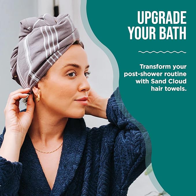 Sand Cloud Hair Towel Wrap for Women & Men, (Sand, Classic) - 100% Turkish Cotton Quick Hair Drying Towel Wrap - Absorbent Half Terry Weave Hair Plop Head Towel Wrap with Binding Edge