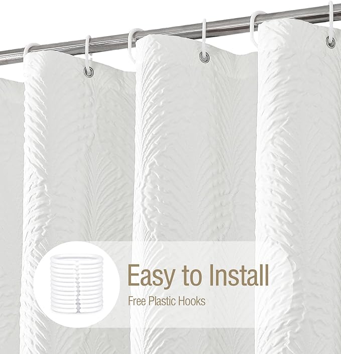 Gibelle Small Stall Shower Curtain, Narrow Half 3D Embossed Textured White Fabric Shower Curtain, Modern Farmhouse Chic Soft Cloth Bathroom Curtains Shower Set with Hooks (White, 36" W x 72" L)