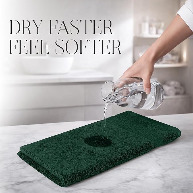 RIVERSIDE 12 Pack Premium 100% Cotton Face Wash Cloths, 12 x 12 Inches, Soft & Absorbent Face Towels for Bathroom Wash Clothes, 550 GSM, Luxury WashCloths for Showering, Body, Spa & Gym, Hunter Green
