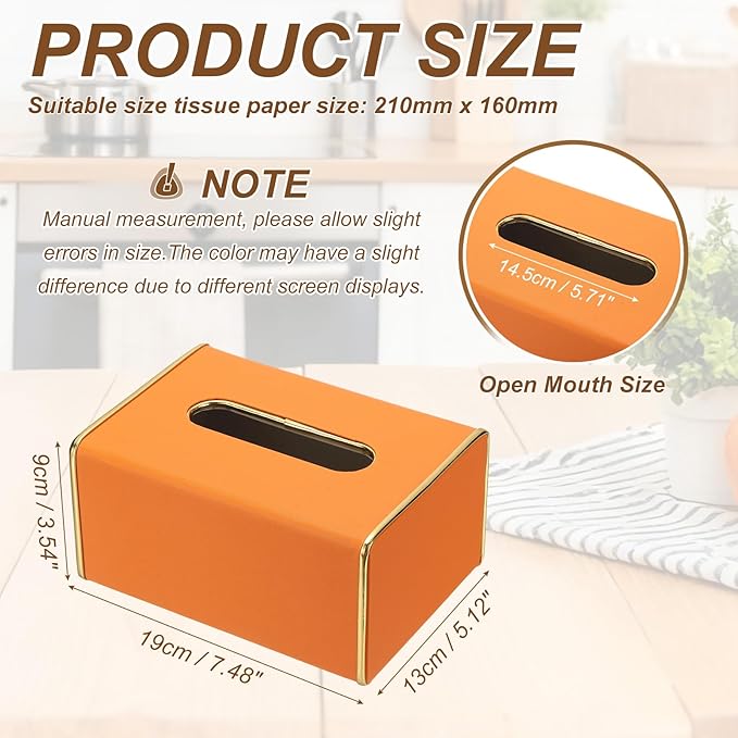 uxcell Tissue Box Cover, Rectangle Modern Tissue Box Holder with Magnetic Closure for Living Room Bedroom Office Hotel Desk (7.5"x5.1"x3.5", Orange)