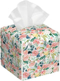 BLYKVGHQ Pink Watercolor Flowers Tissue Box Cover Square, Tissue Box Holder with Bottom Belt Leather Facial Paper Organizer Dispenser for Bathroom Bedroom Dresser Night Stand Tabletop